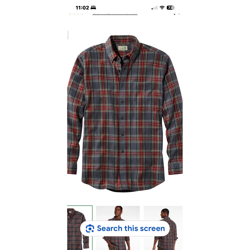 LL Bean Mens Scotch Plaid Flannel Shirt Traditional Fit Grey Red Large 228061